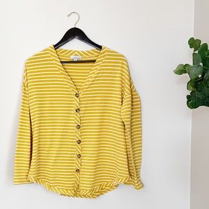 Allison Joy yellow & white striped button up top